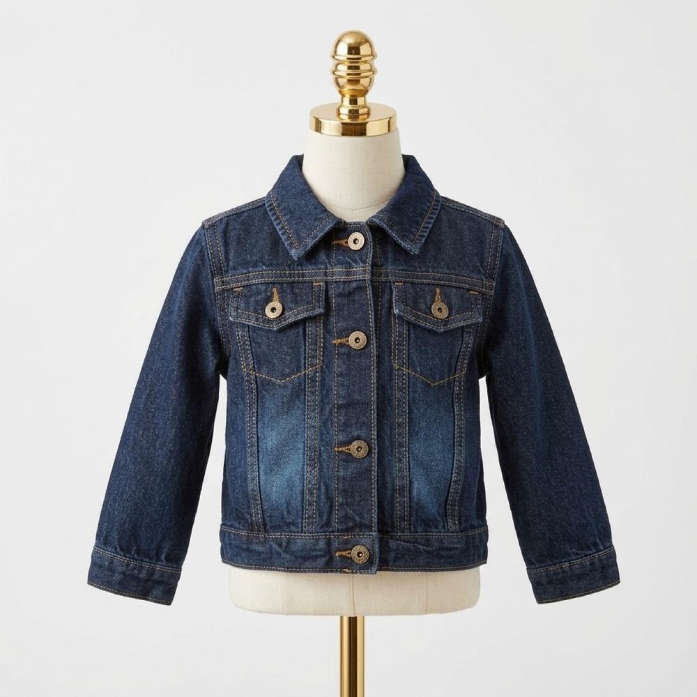 Wrangler Classic Trucker Denim Jacket Western Cowboy Dark Wash Jean Coat Size 2T